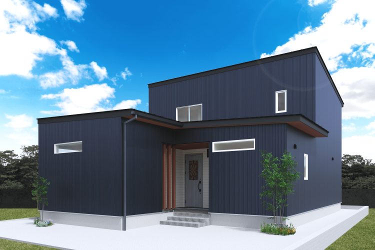 木材を使用した黒い外観の新築住宅